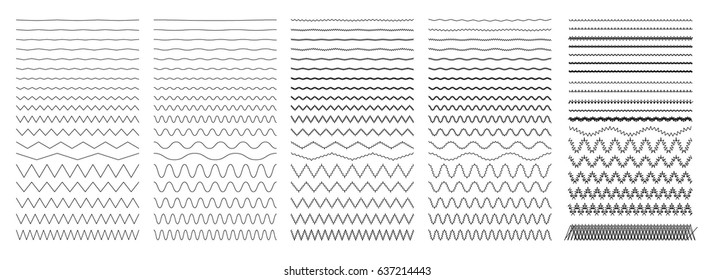 Satz gewellter, zackiger, durchgehender horizontaler Linien. Vektorwellen