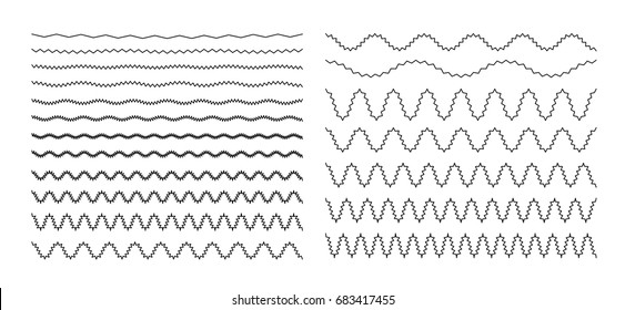 Set of wavy, zigzag, sinuous horizontal lines