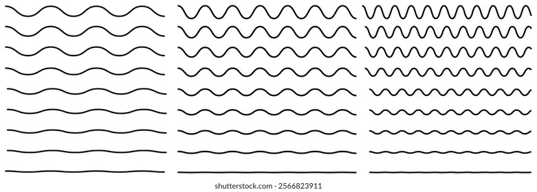 Set of wavy zigzag stroke lines pattern. Vector line border, wave ripple, zigzag, borders.