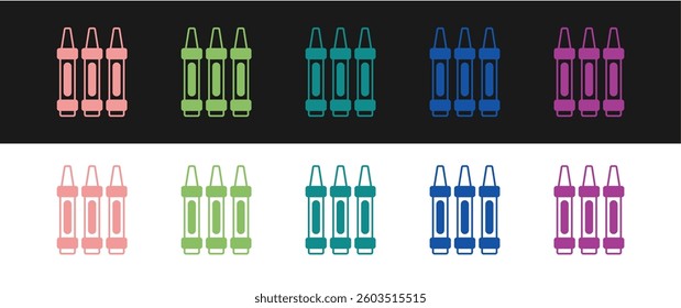 Set Wax crayons for drawing icon isolated on black and white background.  Vector