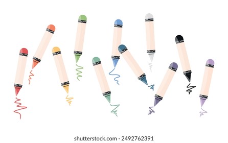 Set of wax or oil pastel crayons isolated on white background. Childish palette. Vector illustration