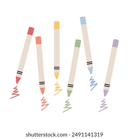 Set of wax pastel or oil pastel crayons isolated on white background. Childish palette. Vector illustration