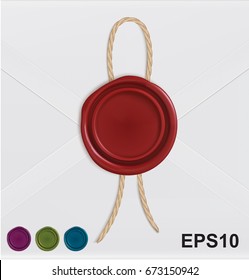 Set of wax seals with rope. Vector illustration