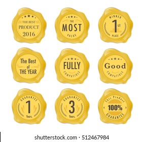 Set of wax stamp. Stamp on gold Wax Seal Isolated on White. Business Concept. vector stock.