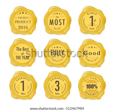 Set of wax stamp. Stamp on gold Wax Seal Isolated on White. Business Concept. vector stock.