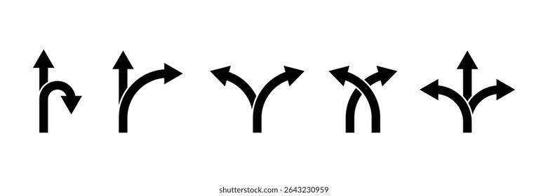 Conjunto da coleção de ícones de seta de direção da direção. Símbolo de direção do tráfego rodoviário.