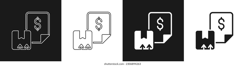 Establezca el icono de Waybill aislado en fondo blanco y negro.  Vector