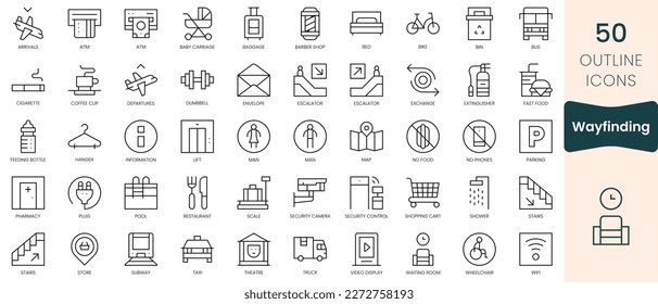 Set of wayfinding icons. Thin linear style icons Pack. Vector Illustration