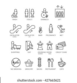 Set Of Wayfinding Signboard Signage Symbol Icon Vector