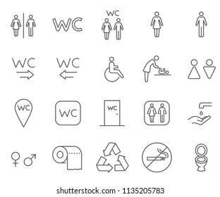 Set Of WC Related Vector Line Icons. Contains Such Icons As Changing Table, Restroom,public Navigation And More. 