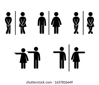 Set of WC sign Icon Vector Illustration on the white background. Vector man & woman icons. Funny toilet symbol