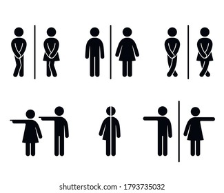 Set of WC sign Icon Vector Illustration on the white background. Vector man & woman icons. Funny and unisex toilet symbol