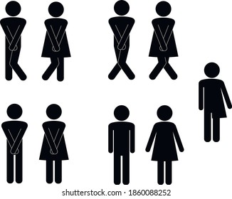 Set of WC sign Icon Vector Illustration on the white background. Vector man  woman icons. Funny and unisex toilet symbol