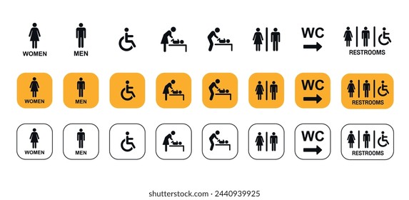 Set of WC symbol piktogramm isolated on white background. Restrooms icon design. Sanitation sign. Vector stock