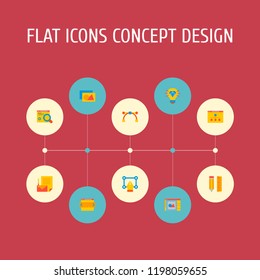 Set of wd icons flat style symbols with website slider, brilliant idea, raster art and other icons for your web mobile app logo design.