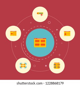 Set of wd icons flat style symbols with login page, domain, shop page and other icons for your web mobile app logo design.