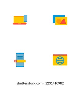 Set of wd icons flat style symbols with responsive design, mobile login, web browser and other icons for your web mobile app logo design.