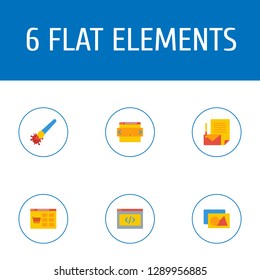 Set of wd icons flat style symbols with website slider, raster art, coding and other icons for your web mobile app logo design.