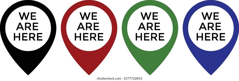 Set we here location vector icon. are you here with map icon. Location pin. position symbol. perfect for maps
