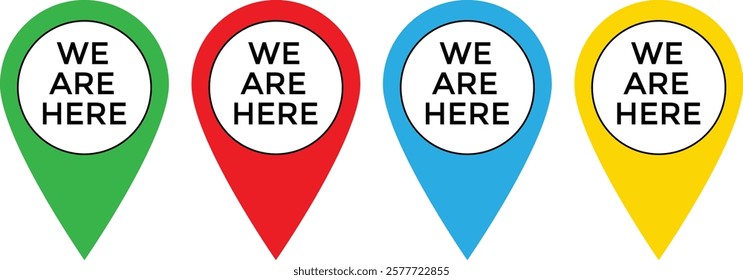 Set we here location vector icon. are you here with map icon. Location pin. position symbol. perfect for maps
