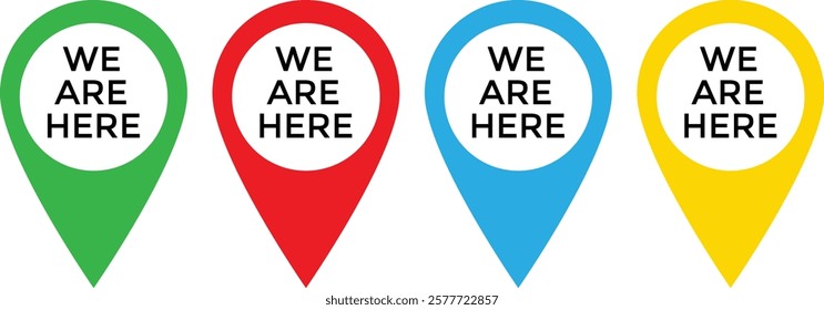 Set we here location vector icon. are you here with map icon. Location pin. position symbol. perfect for maps
