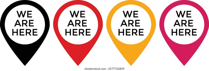 Set we here location vector icon. are you here with map icon. Location pin. position symbol. perfect for maps
