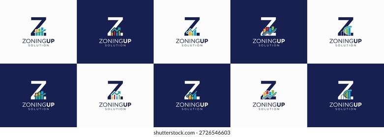 set of wealth management logo. letter z with statistic bar shape. useable for accounting, investment, marketing, wealth management identity icon.