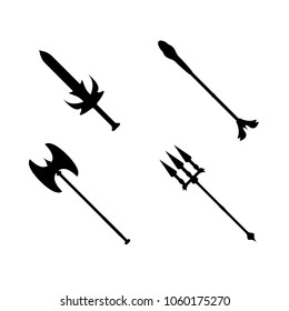 Set of weapon icon. Label of fantasy and medieval weapon. Simple style. Vector illustration logo.