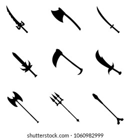 Set of weapon icon. Label of fantasy and medieval weapon. Simple style. Vector illustration logo.