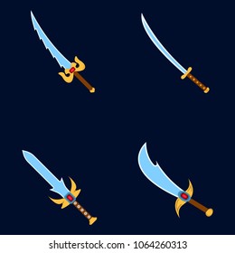 Set of weapon icon. Label of fantasy and medieval weapon. Cartoon style. Vector illustration logo.