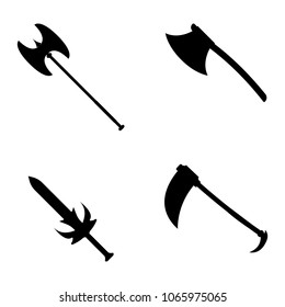 Set of weapon icon. Label of fantasy and medieval weapon. Simple style. Vector illustration logo.