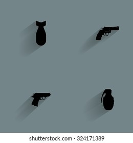 Set of weapon silhouettes on a blue background