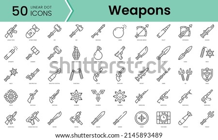 Set of weapons icons. Line art style icons bundle. vector illustration