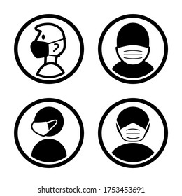 Set of Wear a Face Mask Icons. Vector Image.