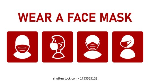 Set of Wear a Face Mask Icons. Vector Image.