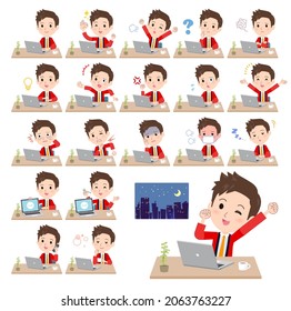 A set of wearing a happi coat man on desk work.It's vector art so easy to edit.