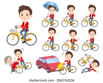 A set of wearing a happi coat man riding a city cycle.It's vector art so easy to edit.