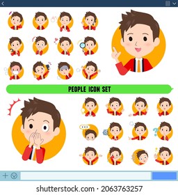 A set of wearing a happi coat man with expresses various emotions In icon format.It's vector art so easy to edit.