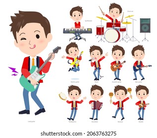 A set of wearing a happi coat man playing rock 'n' roll and pop music.It's vector art so easy to edit.