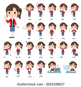 A set of wearing a happi coat woman with who express various emotions.It's vector art so easy to edit.