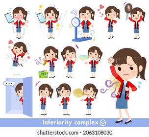 A set of wearing a happi coat woman on inferiority complex.It's vector art so easy to edit.