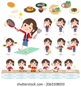 A set of wearing a happi coat woman about cooking.It's vector art so easy to edit.