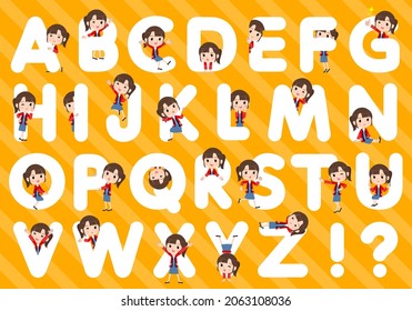 A set of wearing a happi coat woman designed with alphabet.It's vector art so easy to edit.