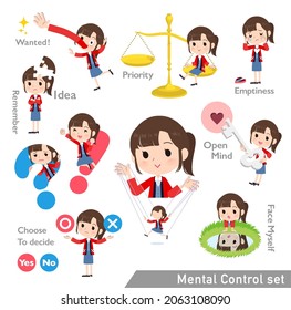 A set of wearing a happi coat woman with mental control.It's vector art so easy to edit.