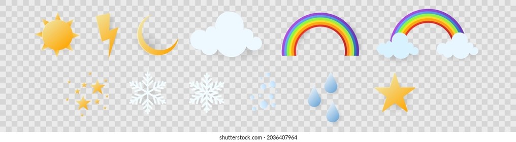 Set weather, clear sky, cloudy sky, rain, rainbow,  isolated on transparent background ,  Flat Modern design , Illustration Vector  EPS 10