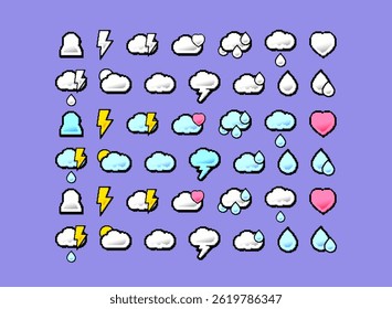 set of weather cloud icon, modern retro trendy pixel gradient art decoration elements vector illustration for game or any template