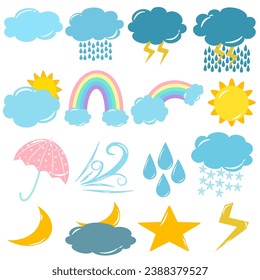 Set weather cute icon illustration