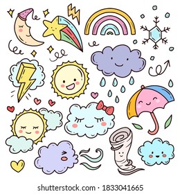 Set Weather Cute Kawaii Doodle Vector Stock Vector (Royalty Free ...