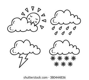 set of weather doodle isolated on white background