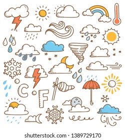 Set of weather doodles vector illustration